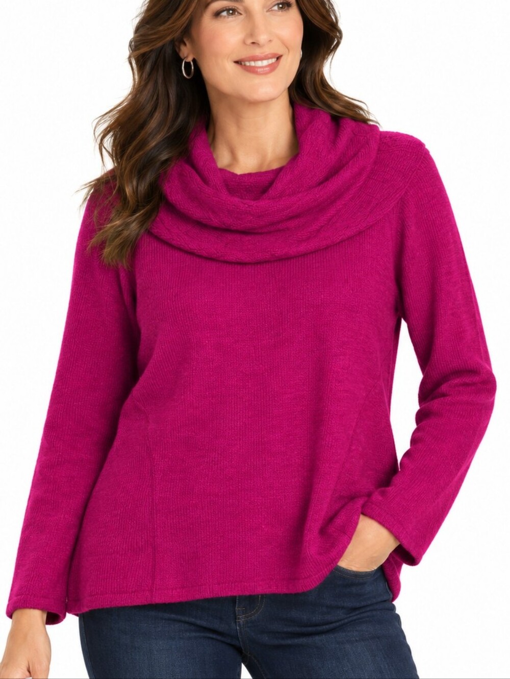 NWT Chico's Magenta Wool Blend Cowl Neck Sweater Size 2 L Cozy Art to Wear
